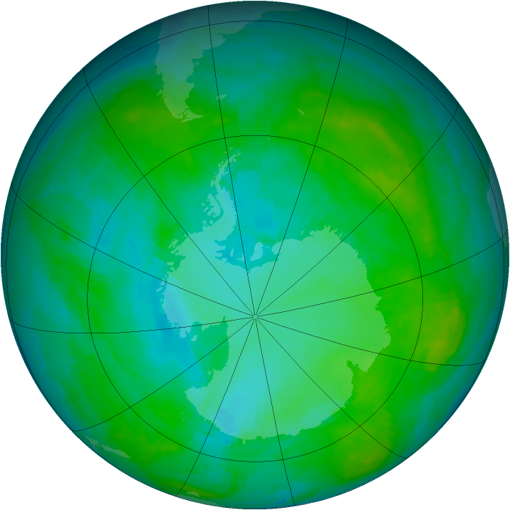 Antarctic ozone map for 15 January 1990
